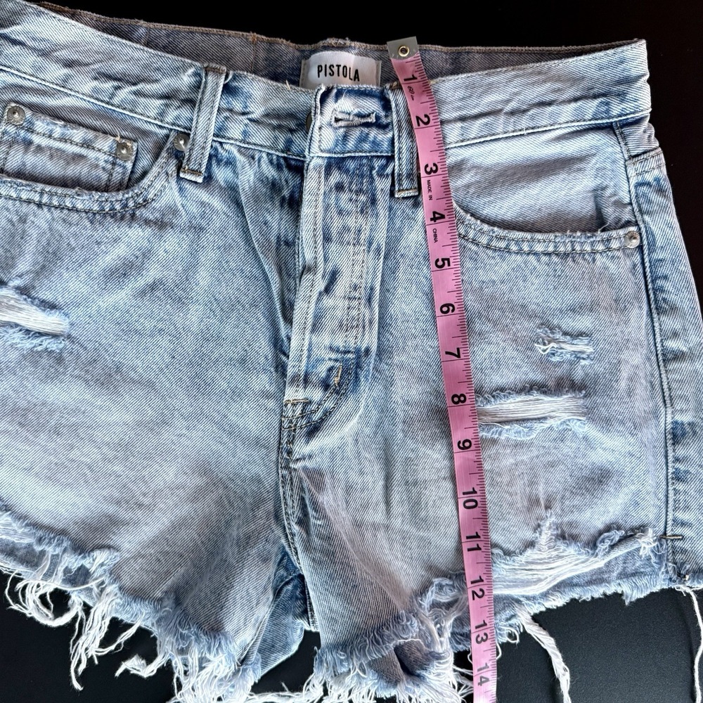 Pistola High Rise Distressed Cut Off Denim Shorts Light Blue Size 26 - Picture 5 of 7